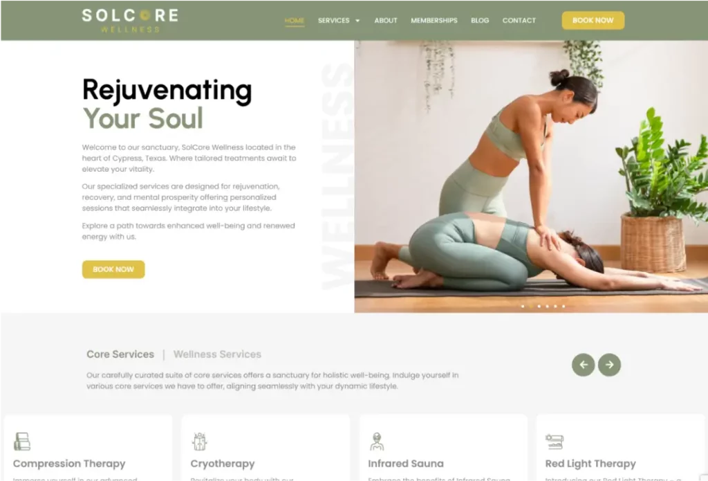 solcore wellness website first fold